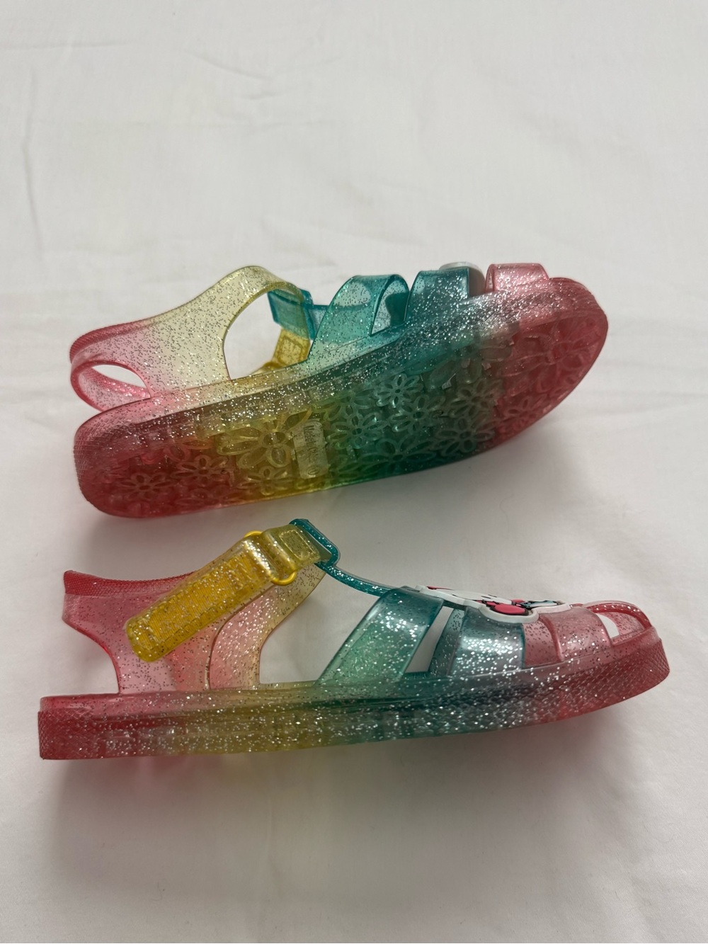 Kids Glitter Jelly Sandals with Hello Kitty Accent - Pink, Teal, Yellow - Picture 3 of 4